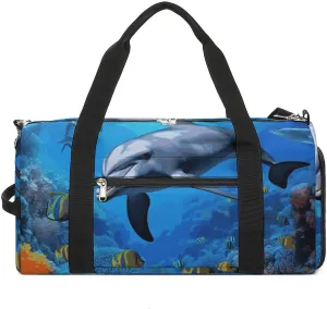 Gym Bags Small Dolphin in The Coral Reef Duffel Bag Overnight Bag with Shoe Compartment Carryon Bag for Men Women