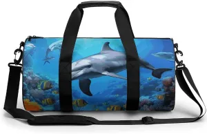 Gym Bags Small Dolphin in The Coral Reef Duffel Bag Overnight Bag with Shoe Compartment Carryon Bag for Men Women