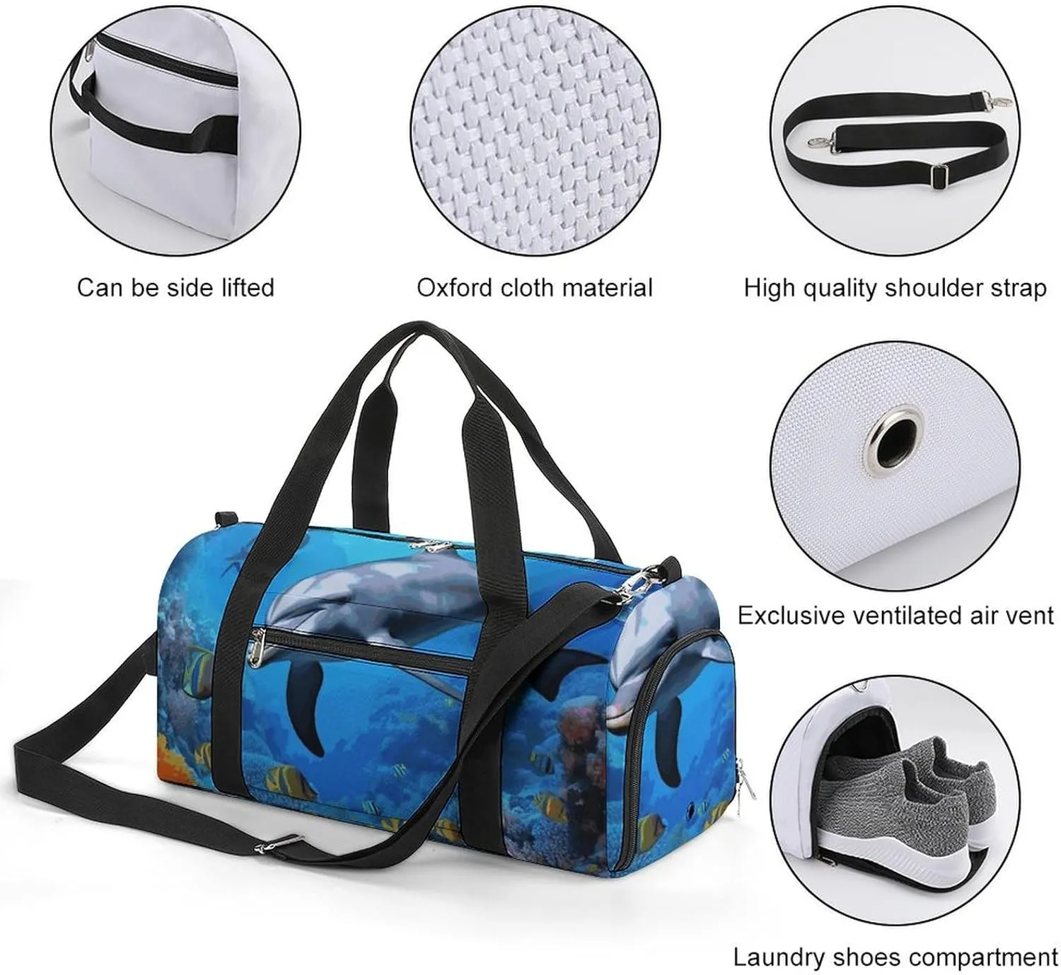 Gym Bags Small Dolphin in The Coral Reef Duffel Bag Overnight Bag with Shoe Compartment Carryon Bag for Men Women