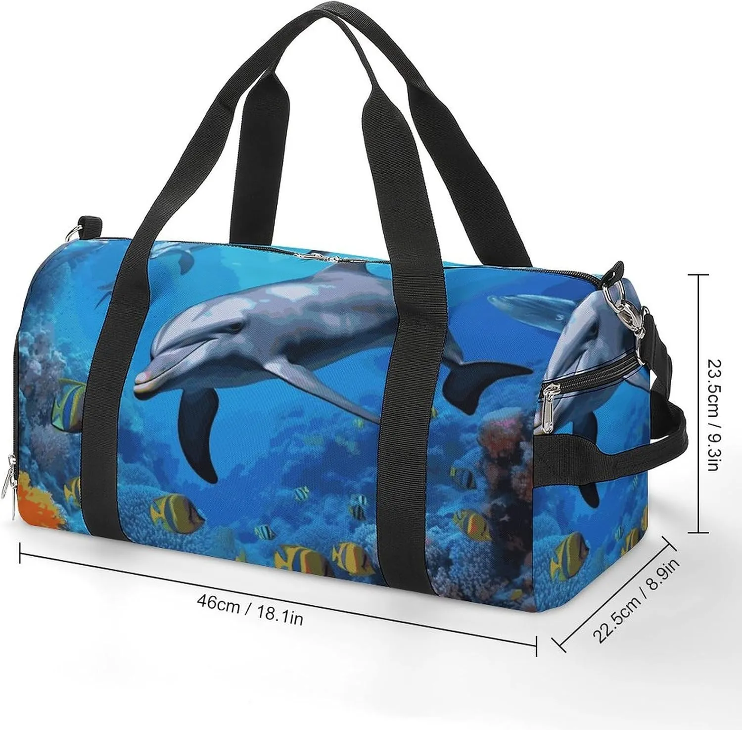 Gym Bags Small Dolphin in The Coral Reef Duffel Bag Overnight Bag with Shoe Compartment Carryon Bag for Men Women