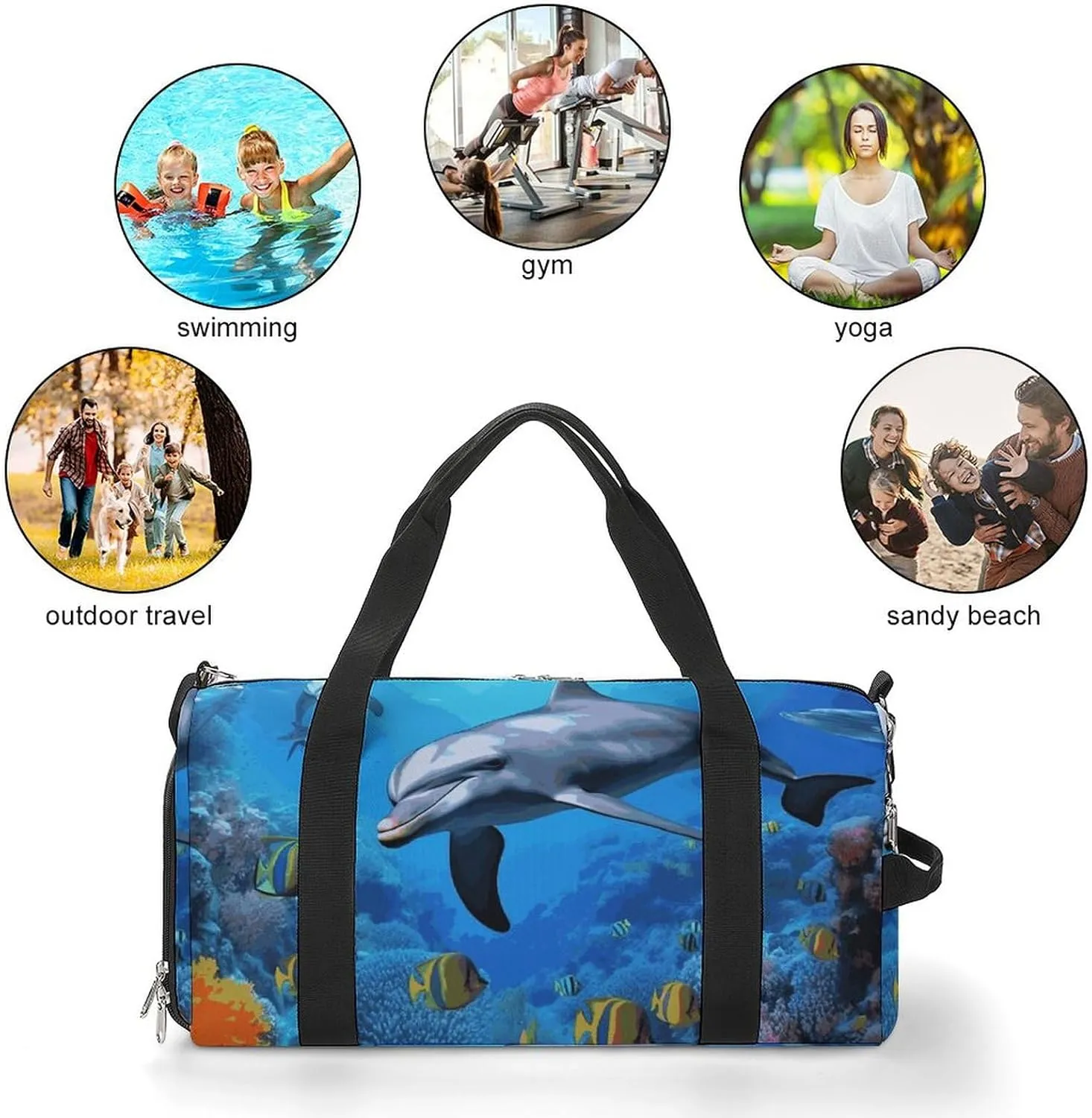 Gym Bags Small Dolphin in The Coral Reef Duffel Bag Overnight Bag with Shoe Compartment Carryon Bag for Men Women
