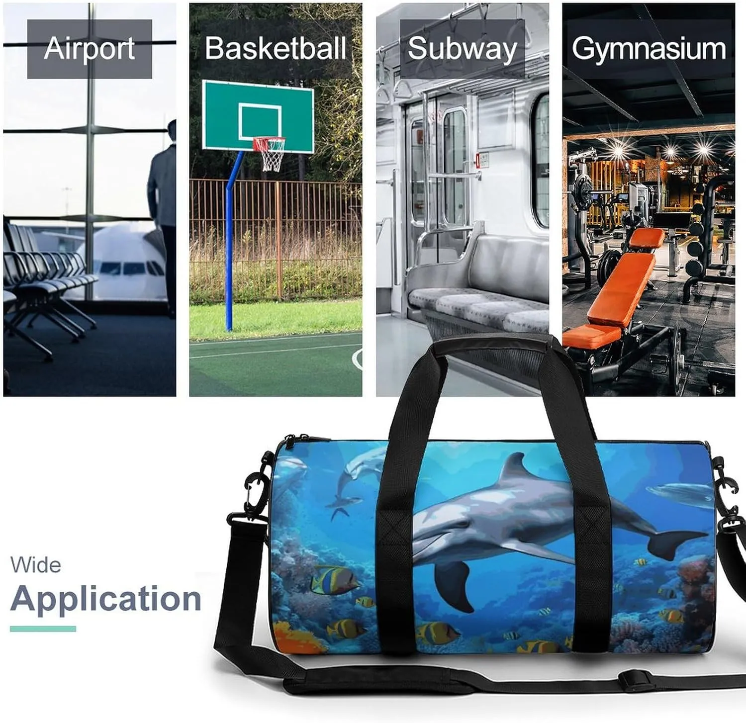 Gym Bags Small Dolphin in The Coral Reef Duffel Bag Overnight Bag with Shoe Compartment Carryon Bag for Men Women