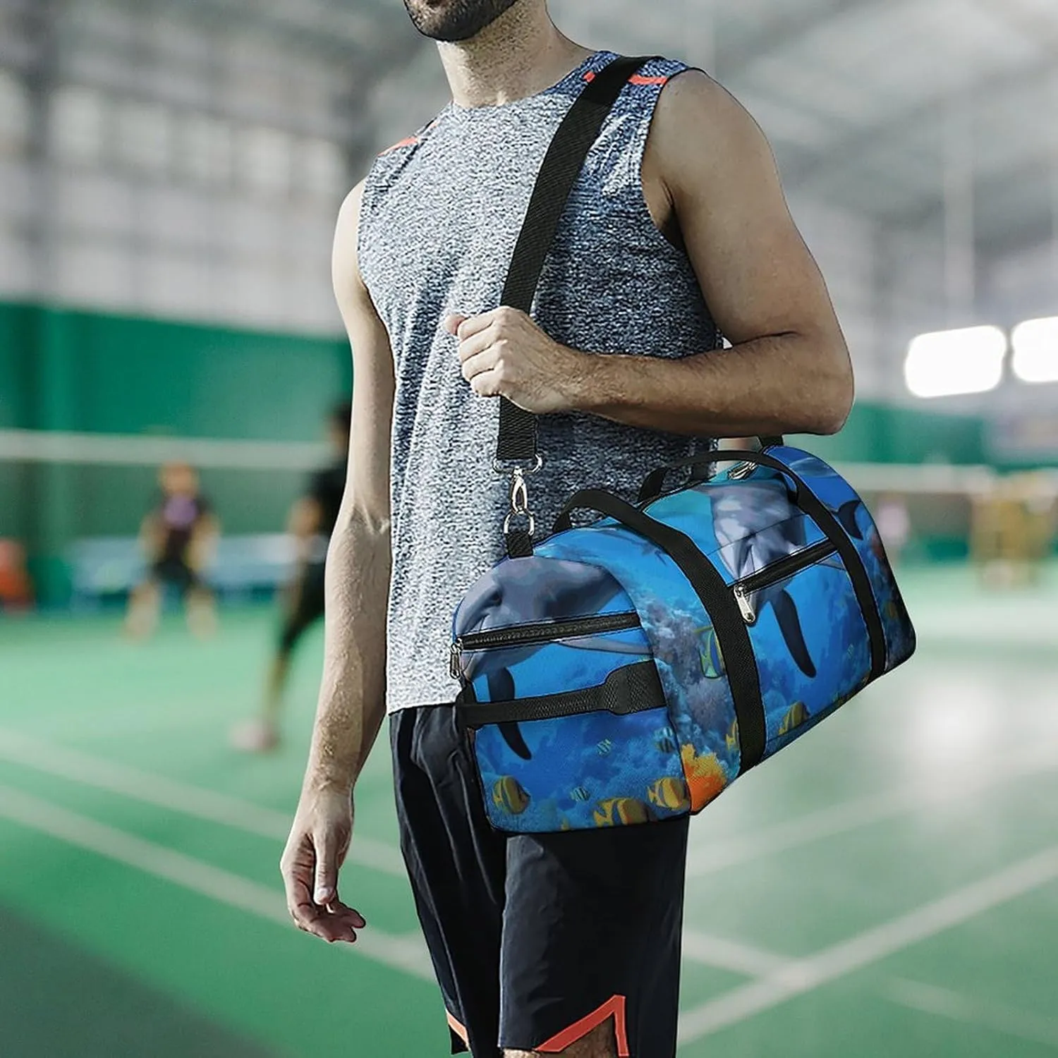 Gym Bags Small Dolphin in The Coral Reef Duffel Bag Overnight Bag with Shoe Compartment Carryon Bag for Men Women