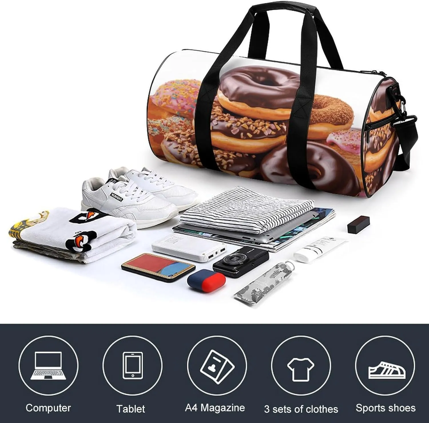 Gym Bags Small Donuts Chocolate Duffel Bag Overnight Bag with Shoe Compartment Carryon Bag for Men Women