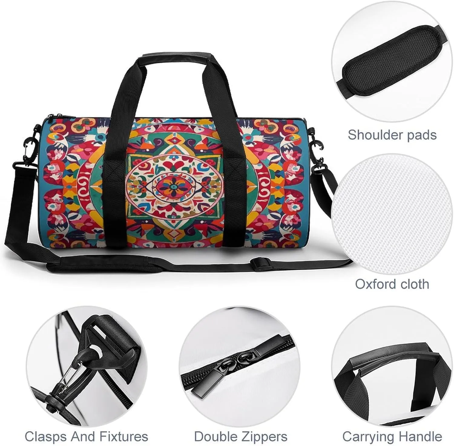 Gym Bags Small Mexican Folk Art Boho Duffel Bag Overnight Bag with Shoe Compartment Carryon Bag for Men Women