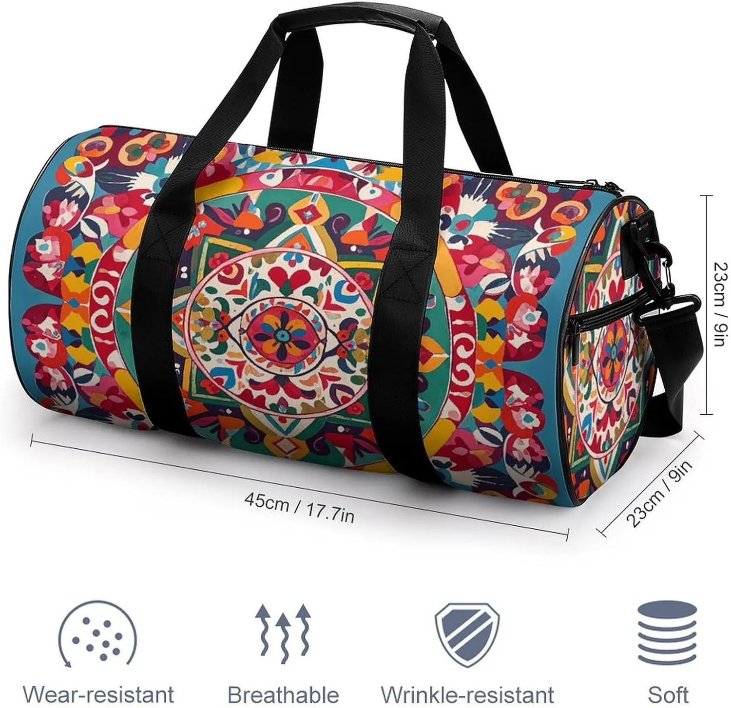 Gym Bags Small Mexican Folk Art Boho Duffel Bag Overnight Bag with Shoe Compartment Carryon Bag for Men Women