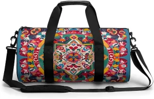 Gym Bags Small Mexican Folk Art Boho Duffel Bag Overnight Bag with Shoe Compartment Carryon Bag for Men Women