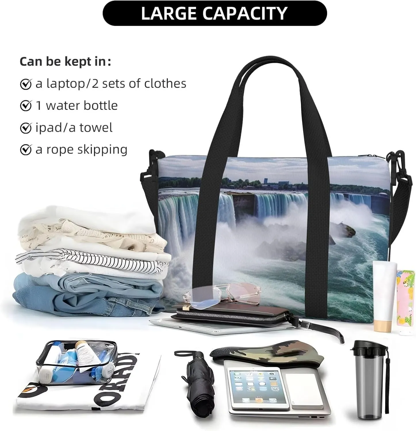 Gym Bags Small Niagara Falls Duffel Bag Overnight Bag with Shoe Compartment Carryon Bag for Men Women