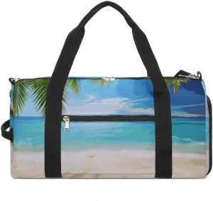 Gym Bags Small Ocean Sea Beach Palm Leaves Duffel Bag Overnight Bag with Shoe Compartment Carryon Bag for Men Women