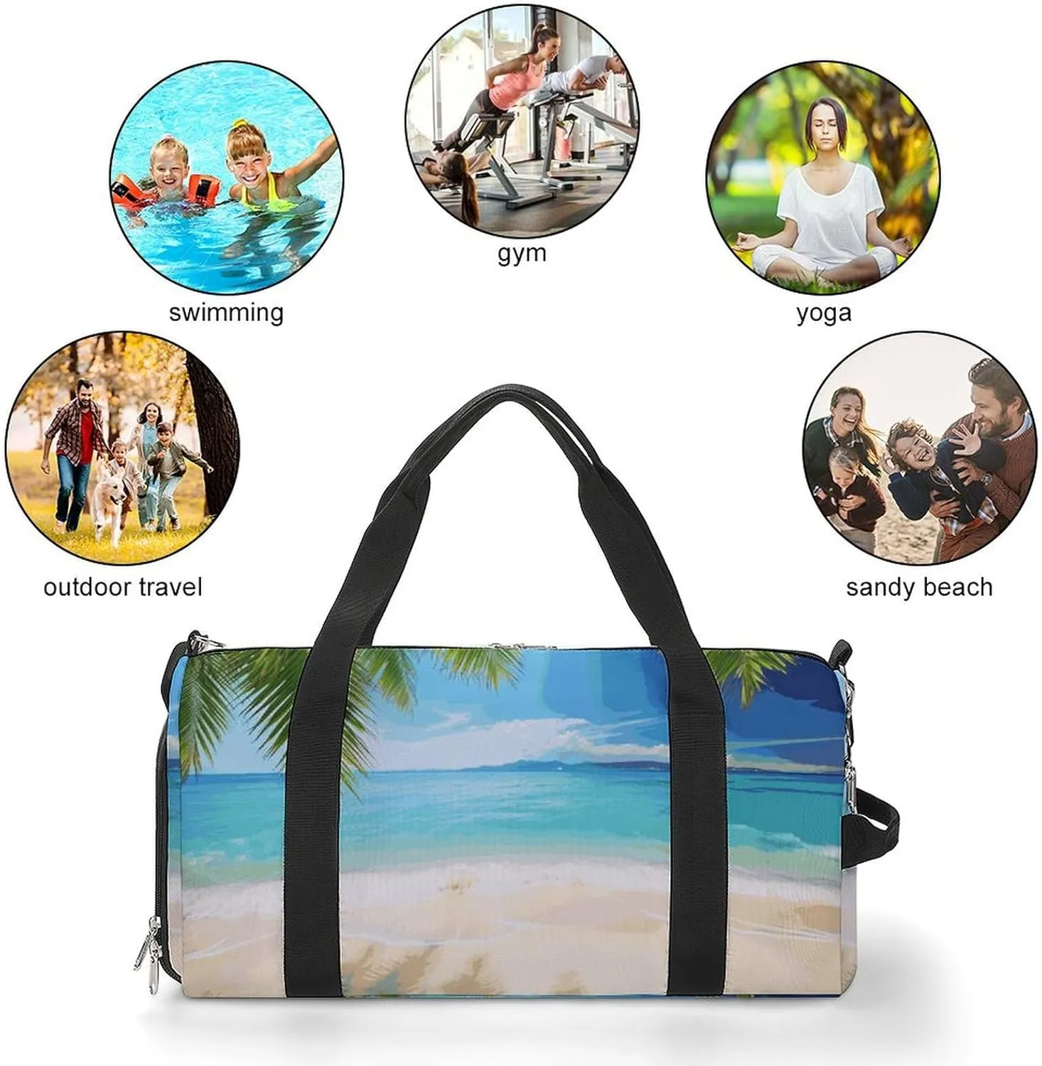 Gym Bags Small Ocean Sea Beach Palm Leaves Duffel Bag Overnight Bag with Shoe Compartment Carryon Bag for Men Women