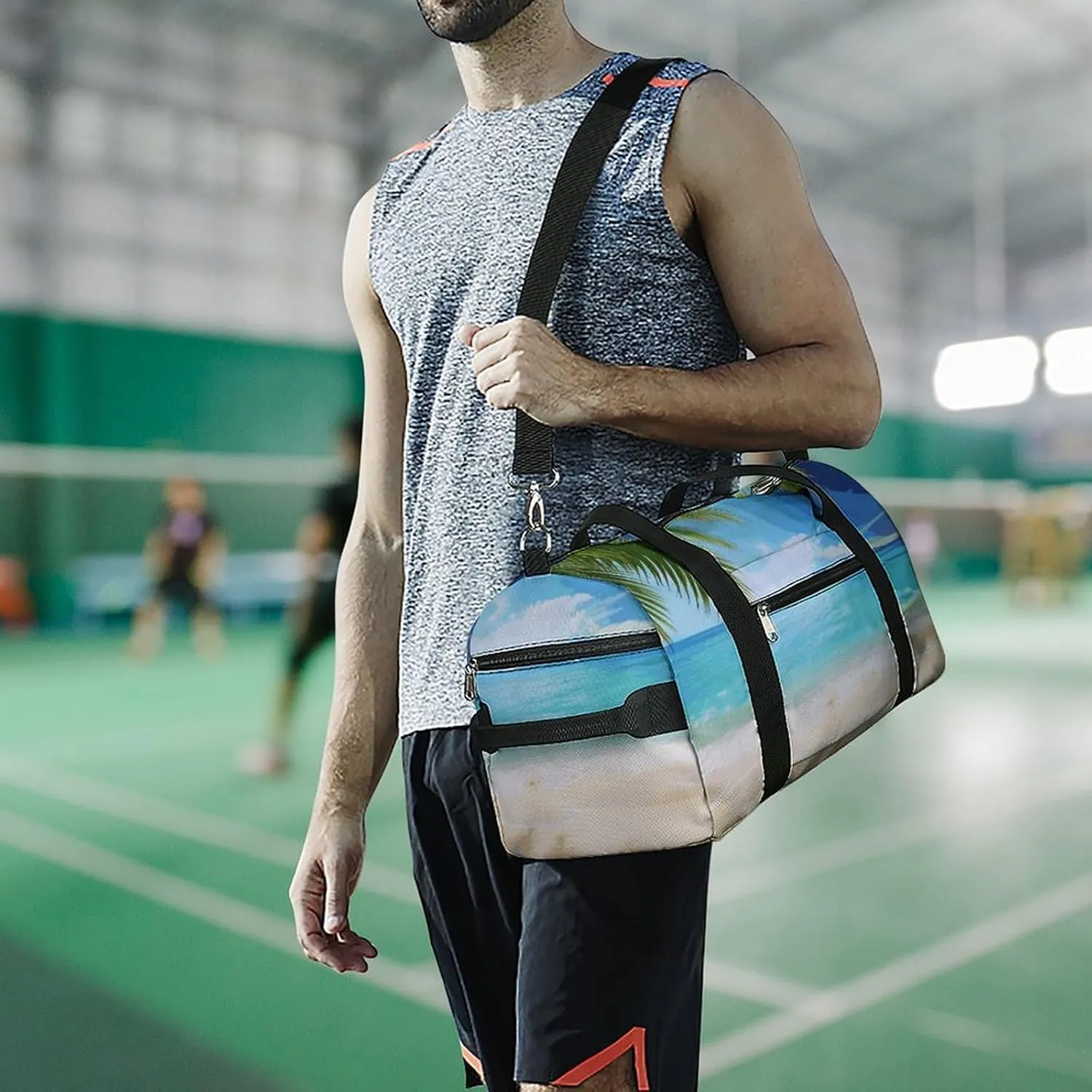 Gym Bags Small Ocean Sea Beach Palm Leaves Duffel Bag Overnight Bag with Shoe Compartment Carryon Bag for Men Women