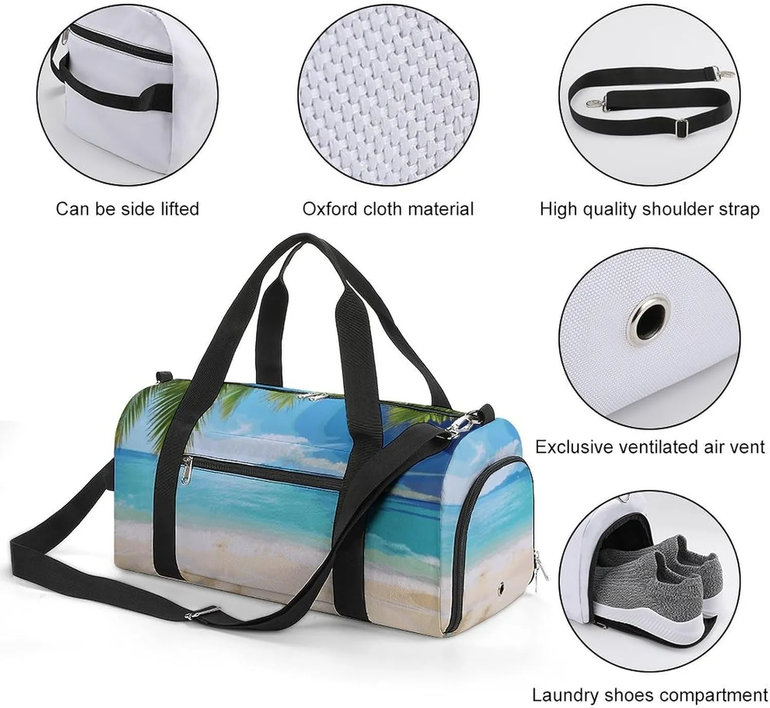 Gym Bags Small Ocean Sea Beach Palm Leaves Duffel Bag Overnight Bag with Shoe Compartment Carryon Bag for Men Women