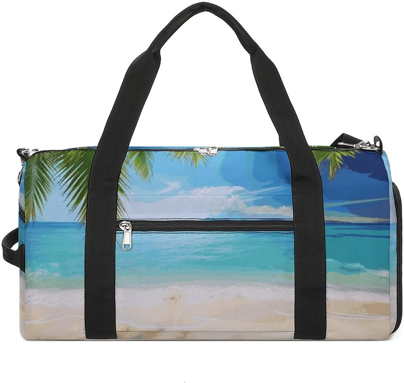 Gym Bags Small Ocean Sea Beach Palm Leaves Duffel Bag Overnight Bag with Shoe Compartment Carryon Bag for Men Women