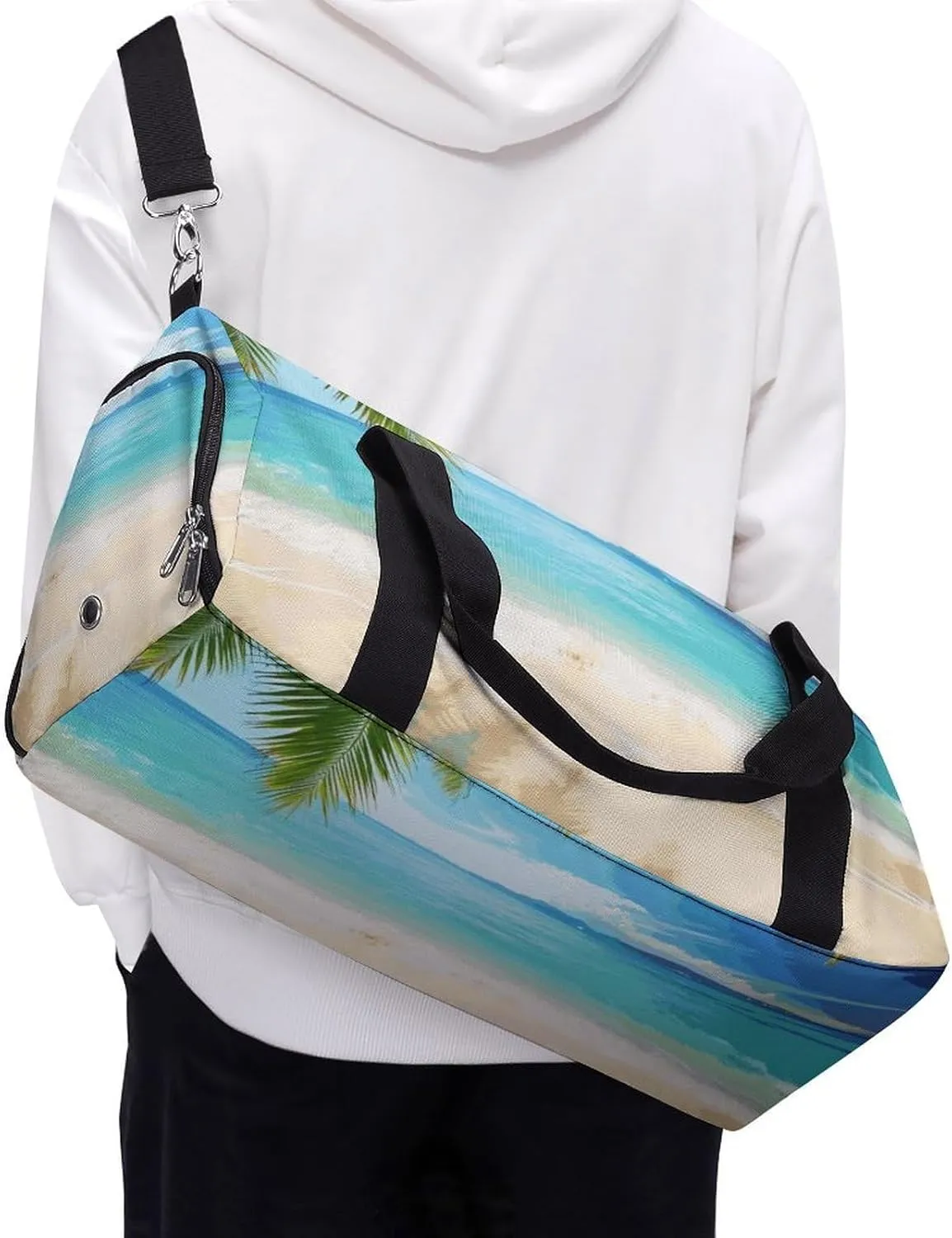 Gym Bags Small Ocean Sea Beach Palm Leaves Duffel Bag Overnight Bag with Shoe Compartment Carryon Bag for Men Women