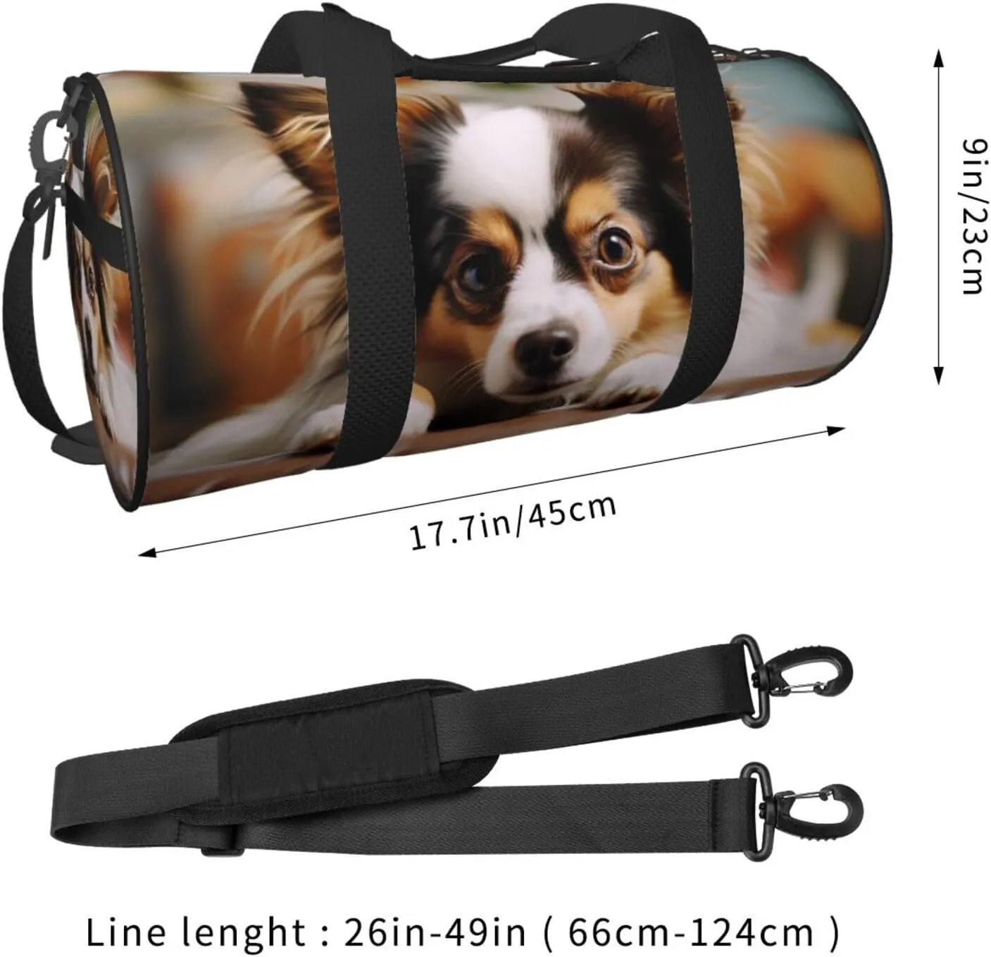 Gym Bags Small Papillon lying on tummy Duffel Bag Overnight Bag with Shoe Compartment Carryon Bag for Men Women