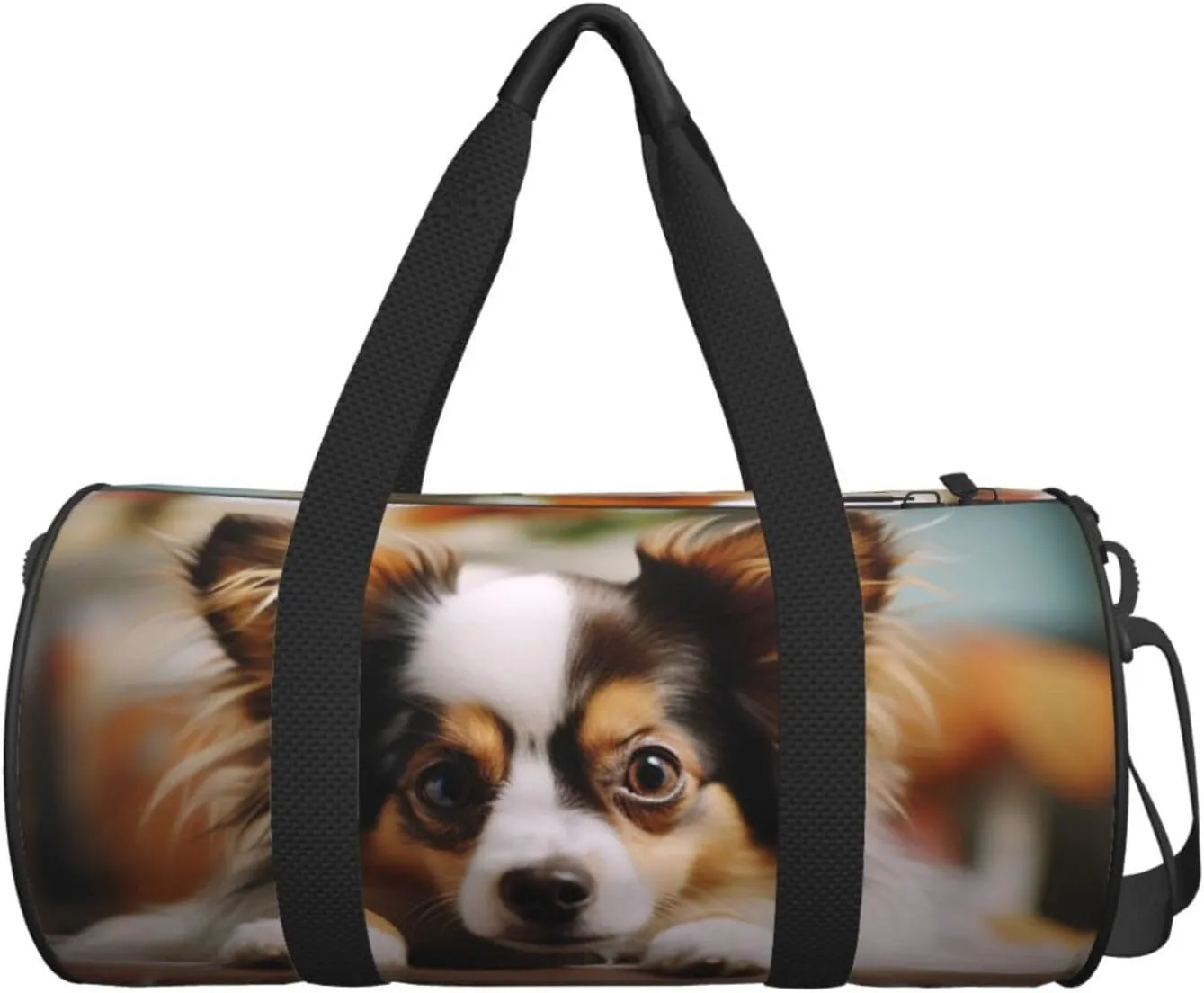 Gym Bags Small Papillon lying on tummy Duffel Bag Overnight Bag with Shoe Compartment Carryon Bag for Men Women