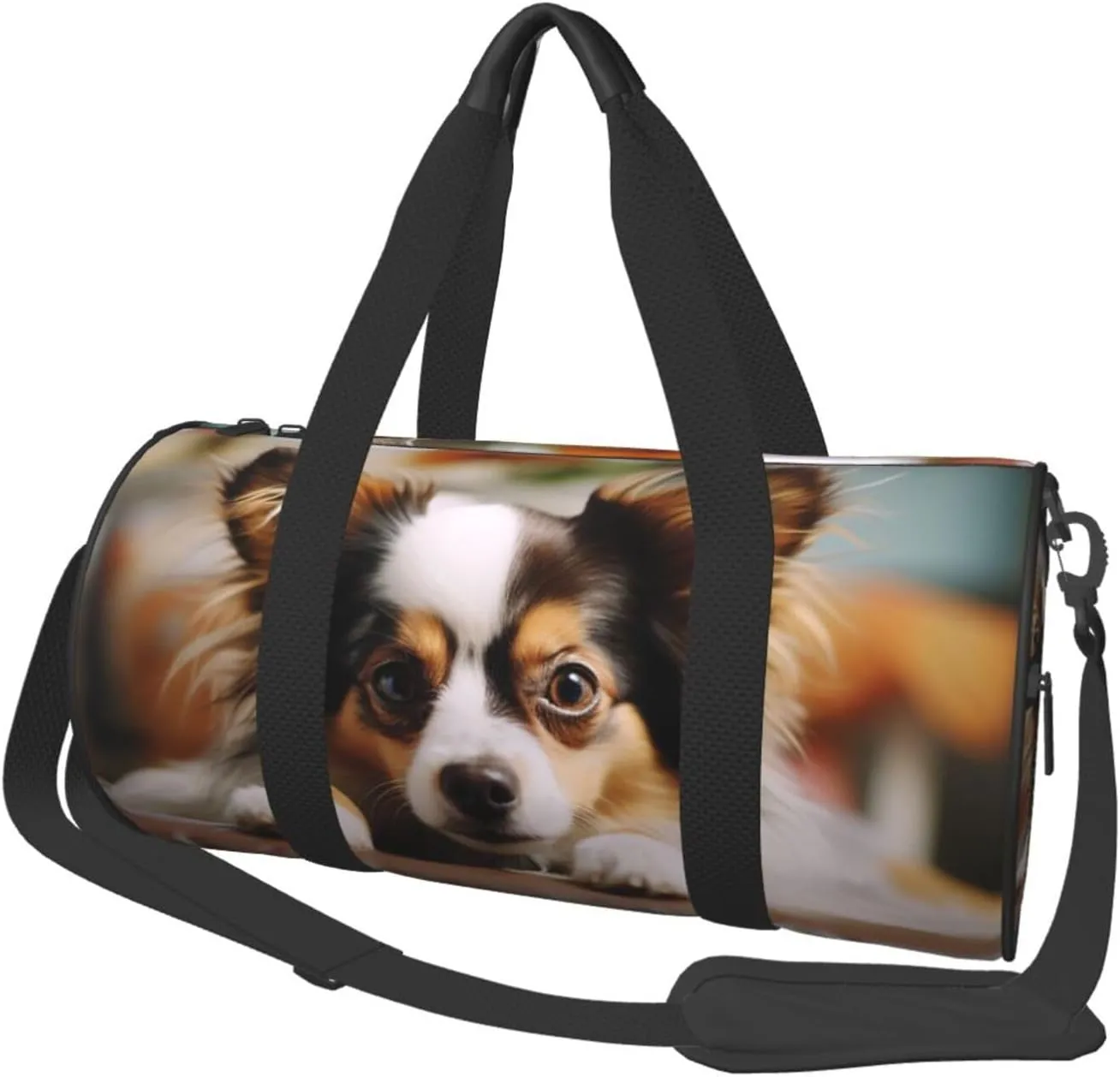 Gym Bags Small Papillon lying on tummy Duffel Bag Overnight Bag with Shoe Compartment Carryon Bag for Men Women