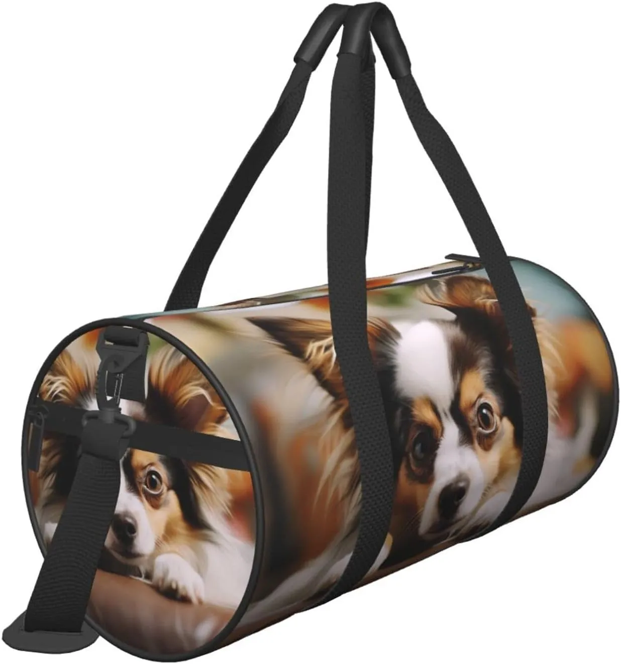 Gym Bags Small Papillon lying on tummy Duffel Bag Overnight Bag with Shoe Compartment Carryon Bag for Men Women