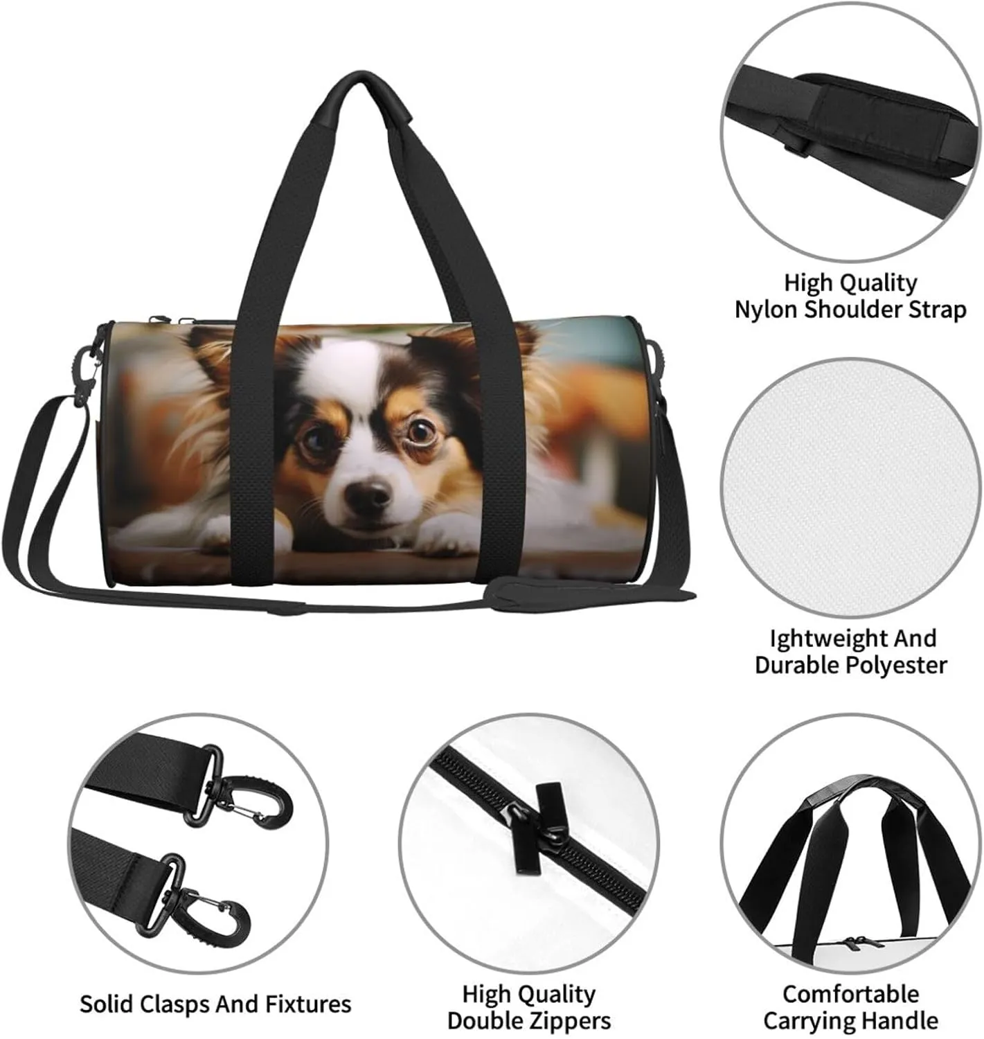 Gym Bags Small Papillon lying on tummy Duffel Bag Overnight Bag with Shoe Compartment Carryon Bag for Men Women