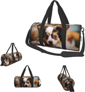 Gym Bags Small Papillon lying on tummy Duffel Bag Overnight Bag with Shoe Compartment Carryon Bag for Men Women