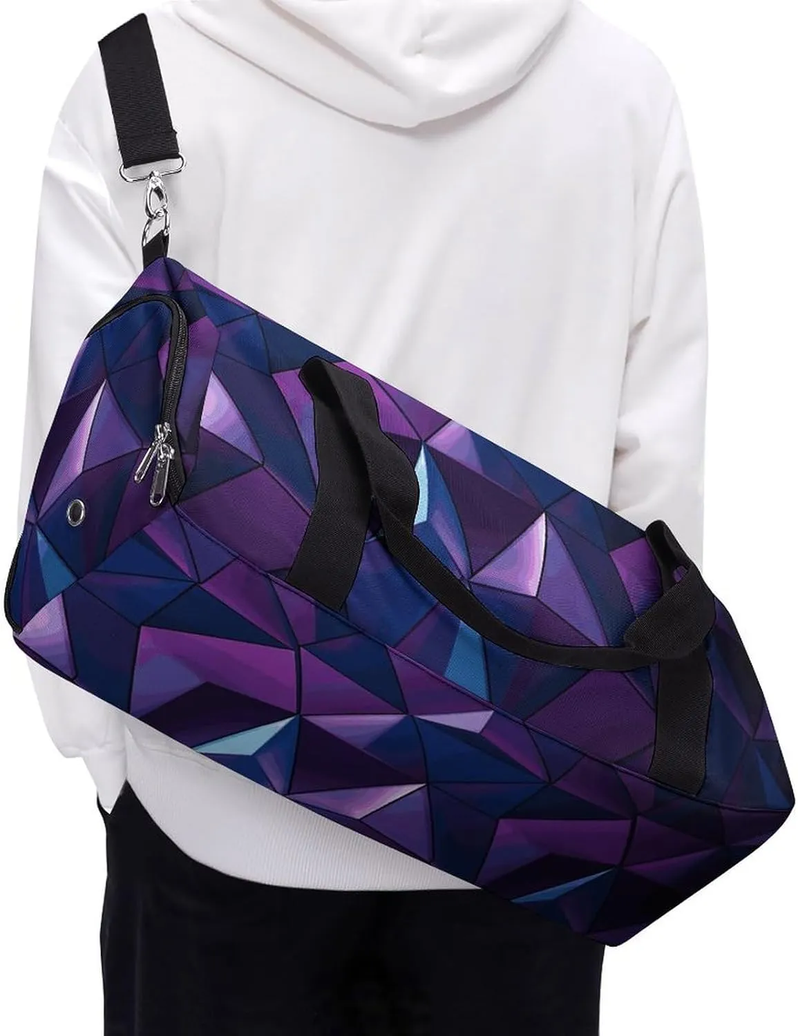 Gym Bags Small Purple Geometric Duffel Bag Overnight Bag with Shoe Compartment Carryon Bag for Men Women