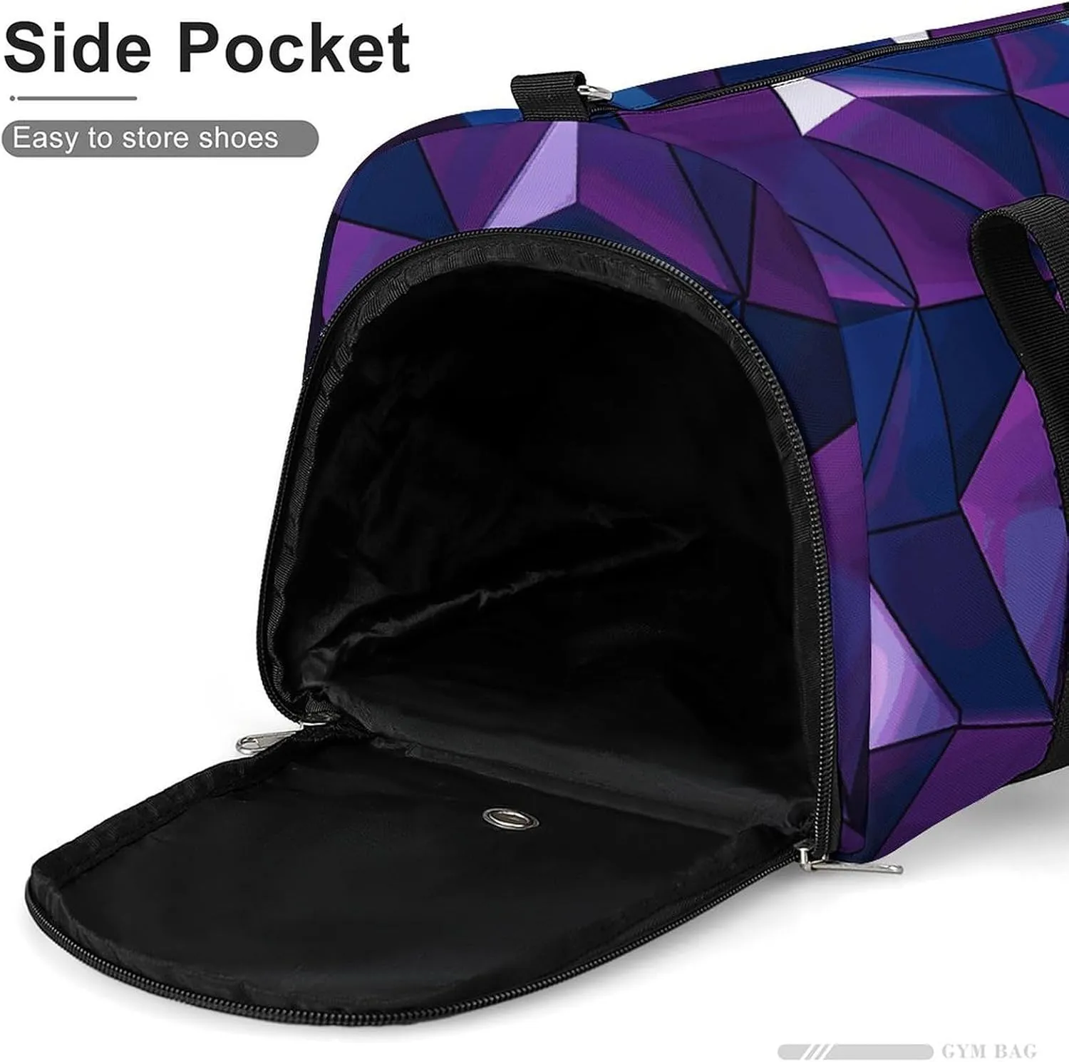 Gym Bags Small Purple Geometric Duffel Bag Overnight Bag with Shoe Compartment Carryon Bag for Men Women