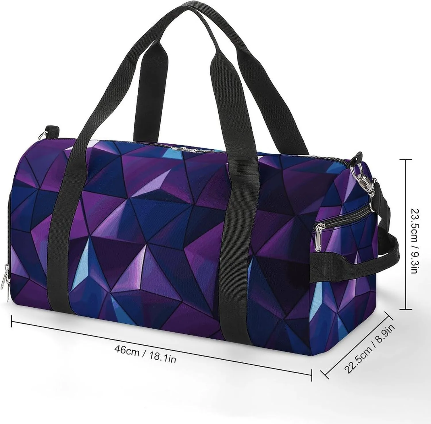 Gym Bags Small Purple Geometric Duffel Bag Overnight Bag with Shoe Compartment Carryon Bag for Men Women