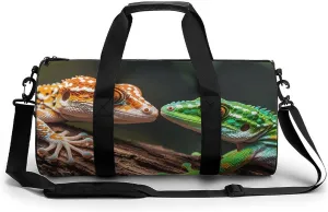 Gym Bags Small Two Geckos Duffel Bag Overnight Bag with Shoe Compartment Carryon Bag for Men Women