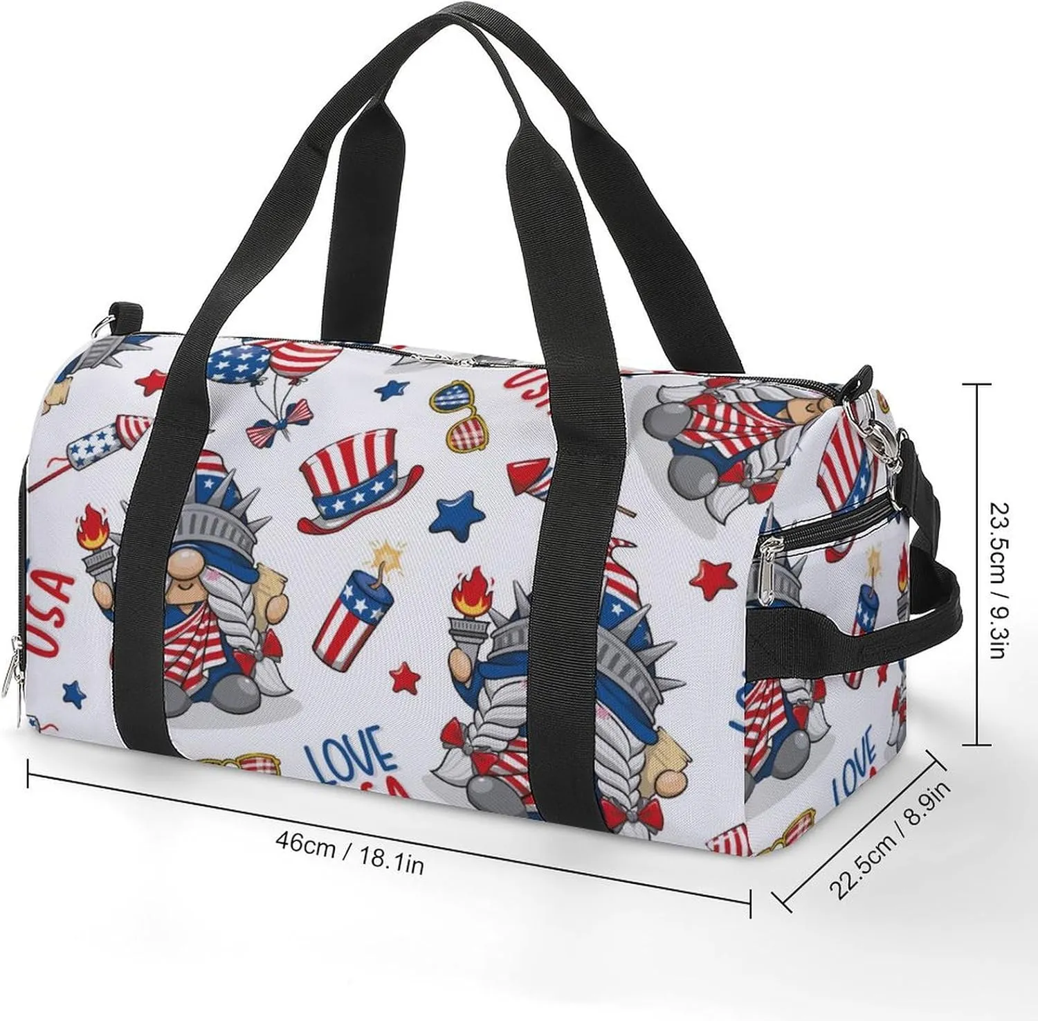 Gym Duffel Bag with Shoe Compartment Wet Pocket, 4th July America Gnome Travel Bag for Men Women