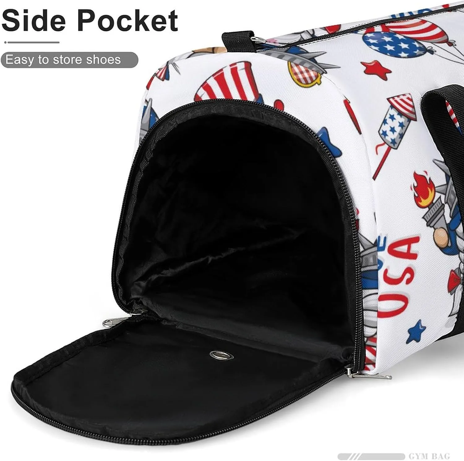Gym Duffel Bag with Shoe Compartment Wet Pocket, 4th July America Gnome Travel Bag for Men Women
