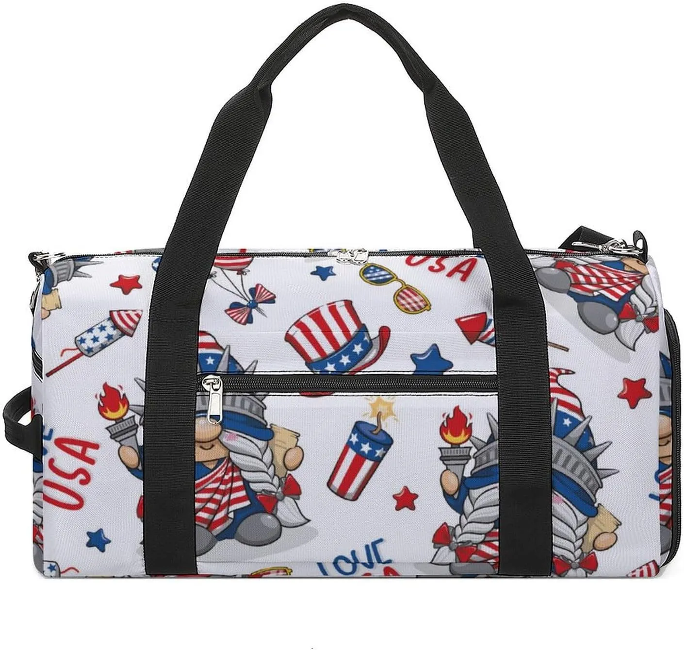 Gym Duffel Bag with Shoe Compartment Wet Pocket, 4th July America Gnome Travel Bag for Men Women