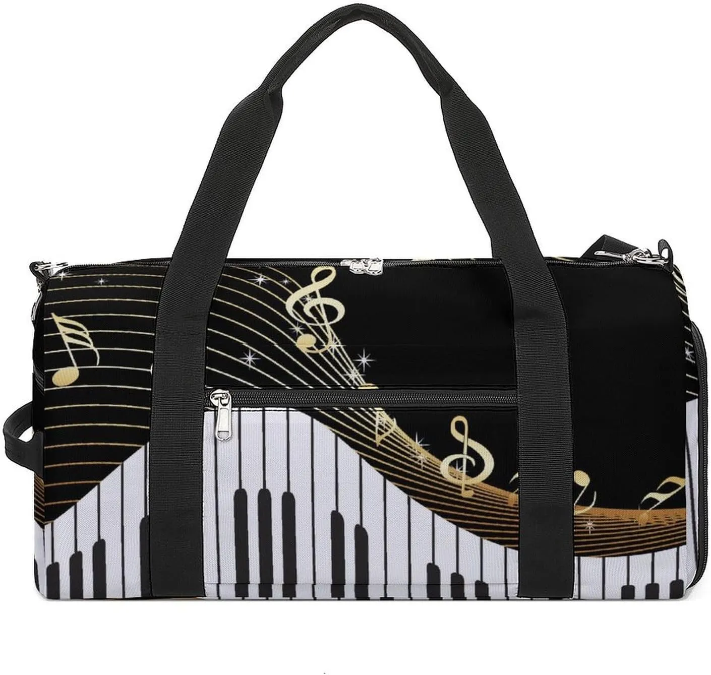 Gym Duffel Bag with Shoe Compartment Wet Pocket, Black Background with Musical Travel Bag for Men Women
