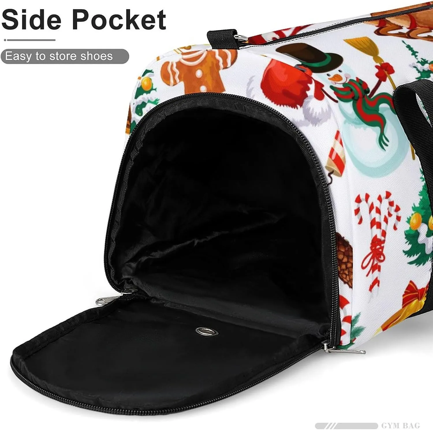 Gym Duffel Bag with Shoe Compartment Wet Pocket, Christmas-pattern-white Travel Bag for Men Women