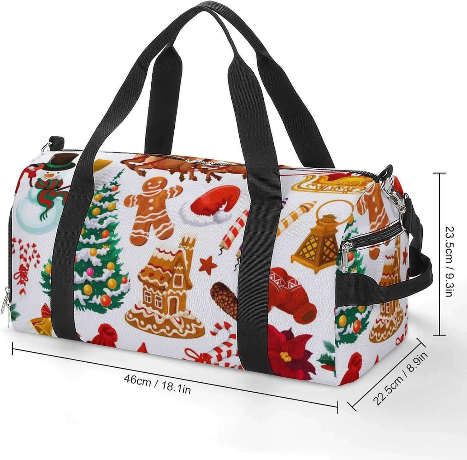 Gym Duffel Bag with Shoe Compartment Wet Pocket, Christmas-pattern-white Travel Bag for Men Women