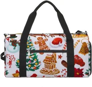 Gym Duffel Bag with Shoe Compartment Wet Pocket, Christmas-pattern-white Travel Bag for Men Women