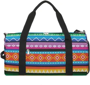 Gym Duffel Bag with Shoe Compartment Wet Pocket, Colorful Peruvian Pattern Travel Bag for Men Women