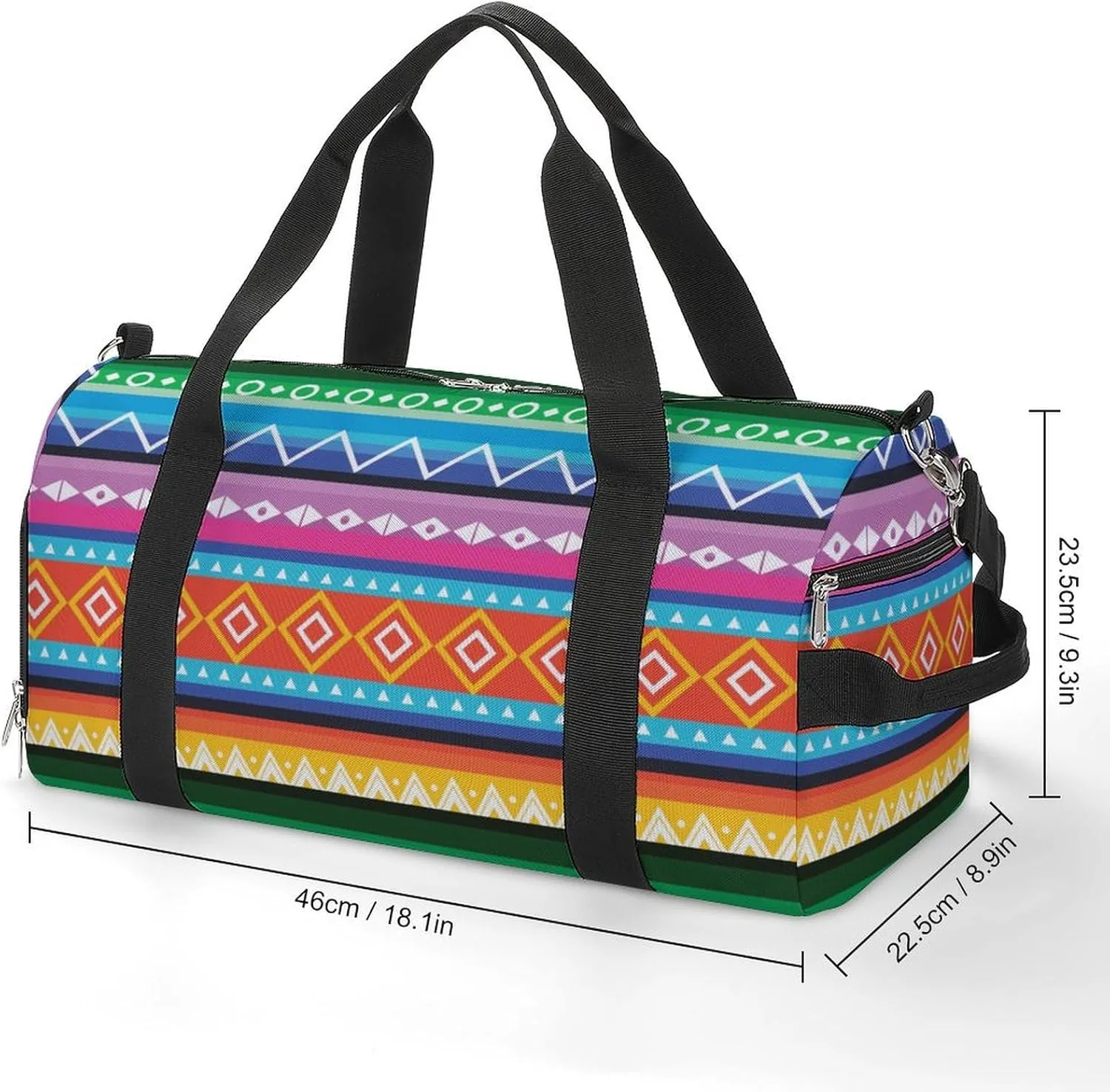 Gym Duffel Bag with Shoe Compartment Wet Pocket, Colorful Peruvian Pattern Travel Bag for Men Women