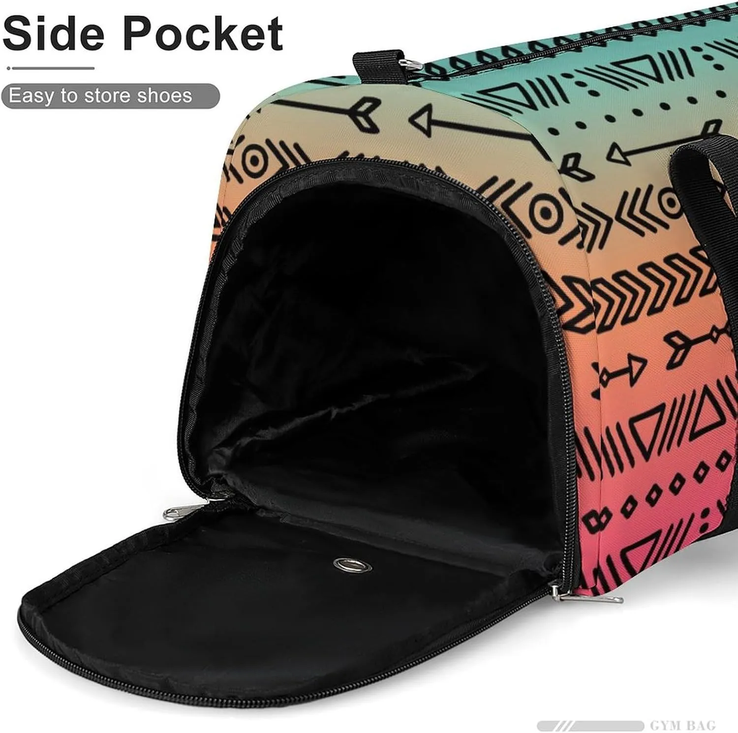 Gym Duffel Bag with Shoe Compartment Wet Pocket, Geometric Ethnic Boho Stripes Travel Bag for Men Women, style