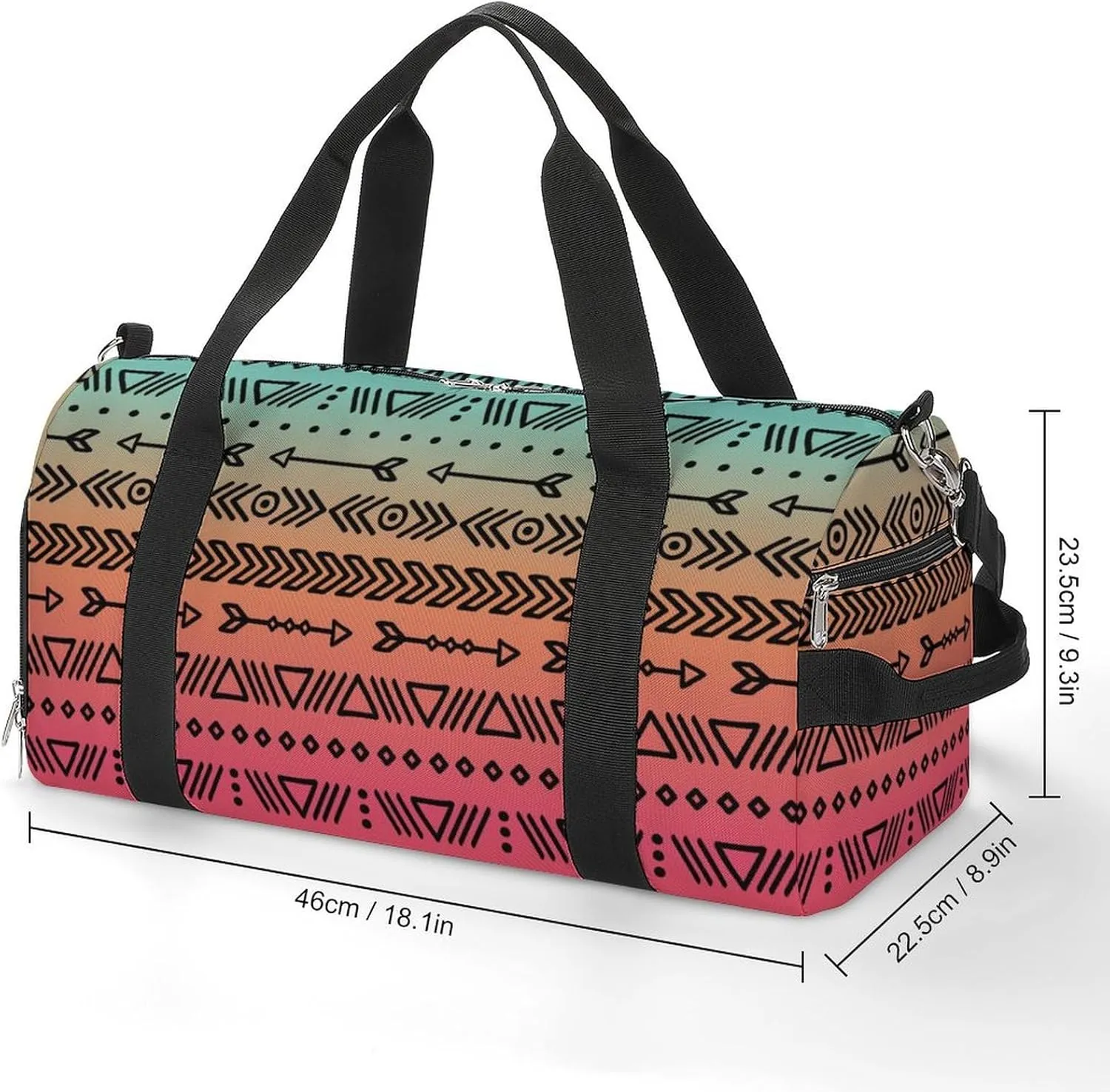 Gym Duffel Bag with Shoe Compartment Wet Pocket, Geometric Ethnic Boho Stripes Travel Bag for Men Women, style