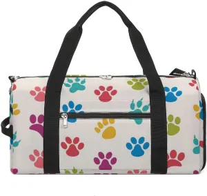 Gym Duffel Bag with Shoe Compartment Wet Pocket, Texture with Traces of Cats, Dogs Travel Bag for Men Women
