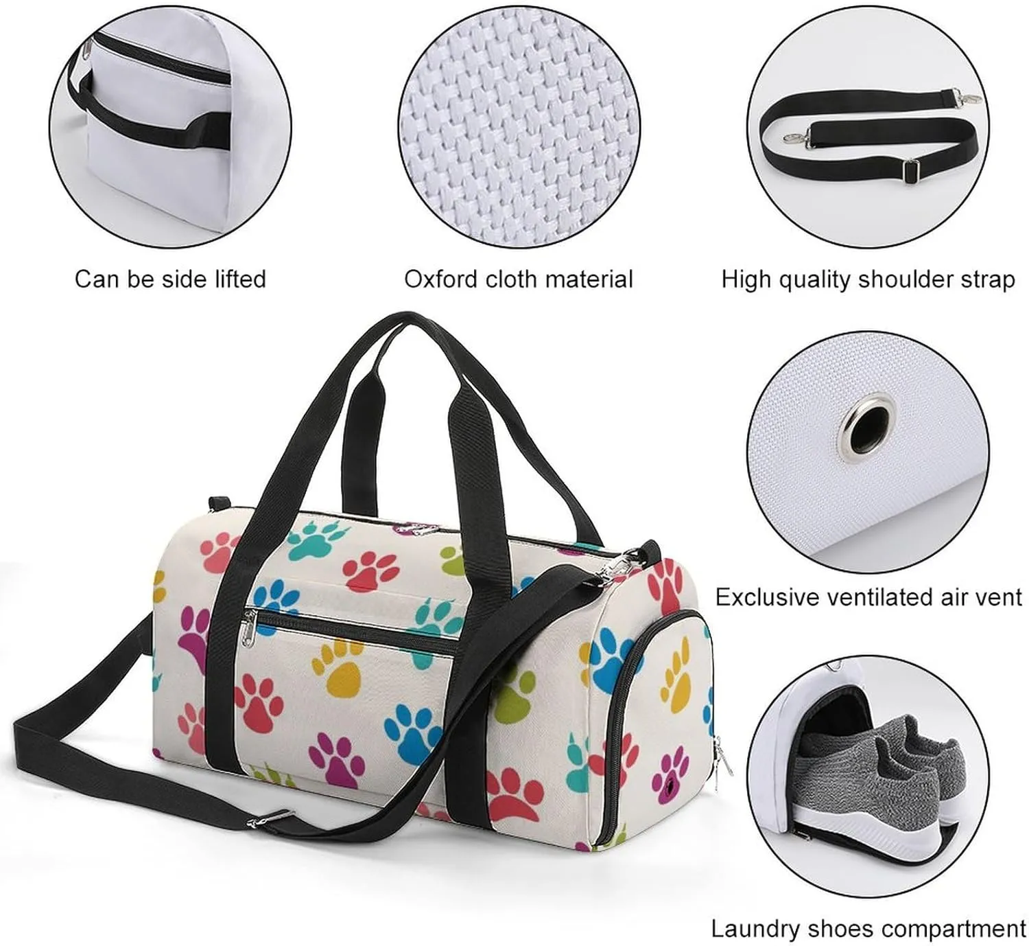 Gym Duffel Bag with Shoe Compartment Wet Pocket, Texture with Traces of Cats, Dogs Travel Bag for Men Women