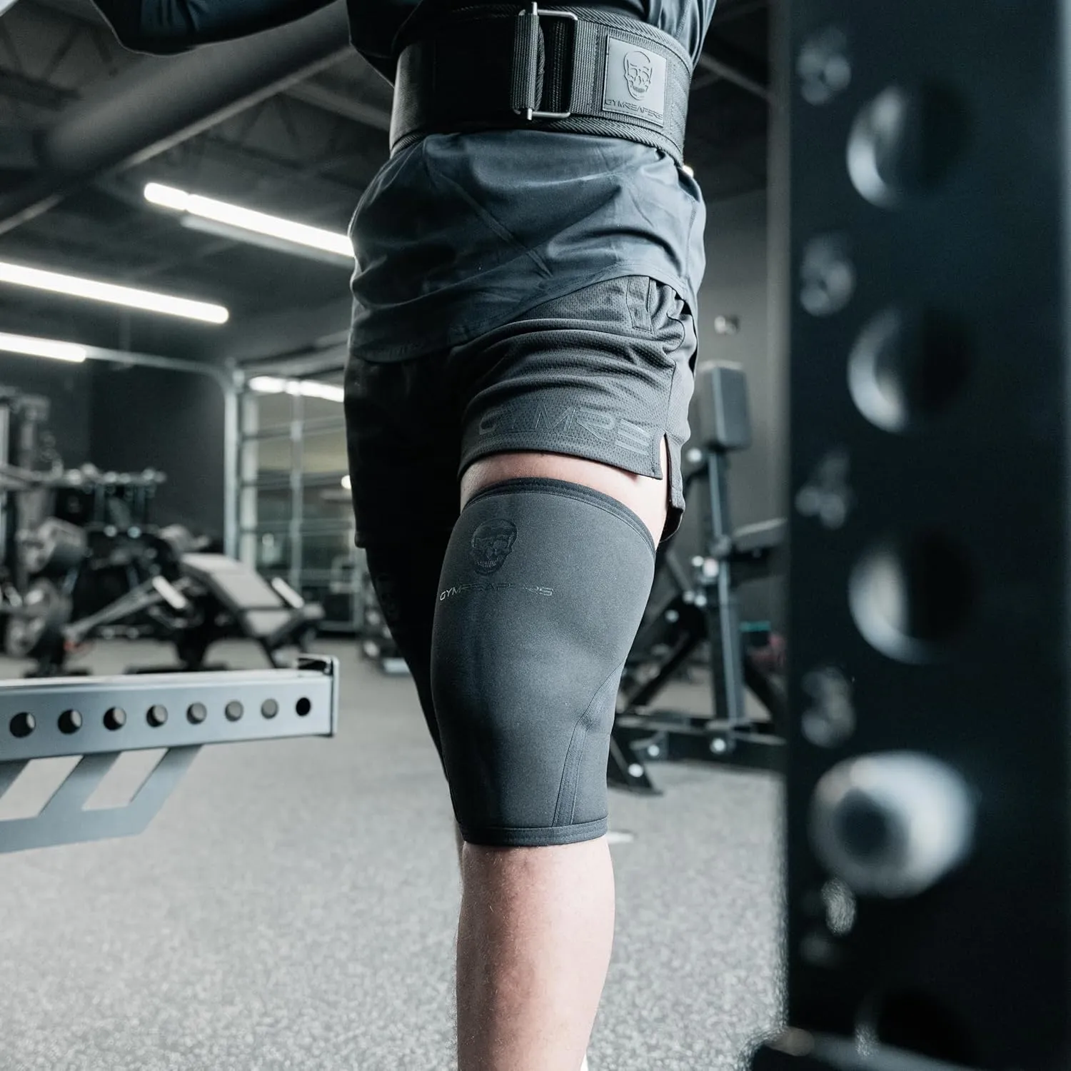 Gymreapers Knee Sleeves (1 Pair) With Gym Bag - IPF Approved - Knee Compression Sleeve Support for Squats, Weightlifting, and Powerlifting 7MM Neoprene Sleeves - 1 Year Warranty (Black/Black, Small)