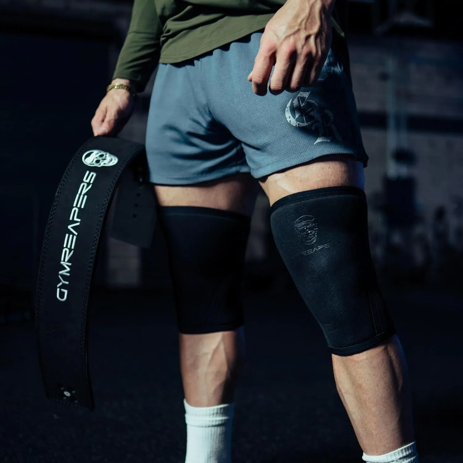 Gymreapers Knee Sleeves (1 Pair) With Gym Bag - IPF Approved - Knee Compression Sleeve Support for Squats, Weightlifting, and Powerlifting 7MM Neoprene Sleeves - 1 Year Warranty (Black/Black, Small)