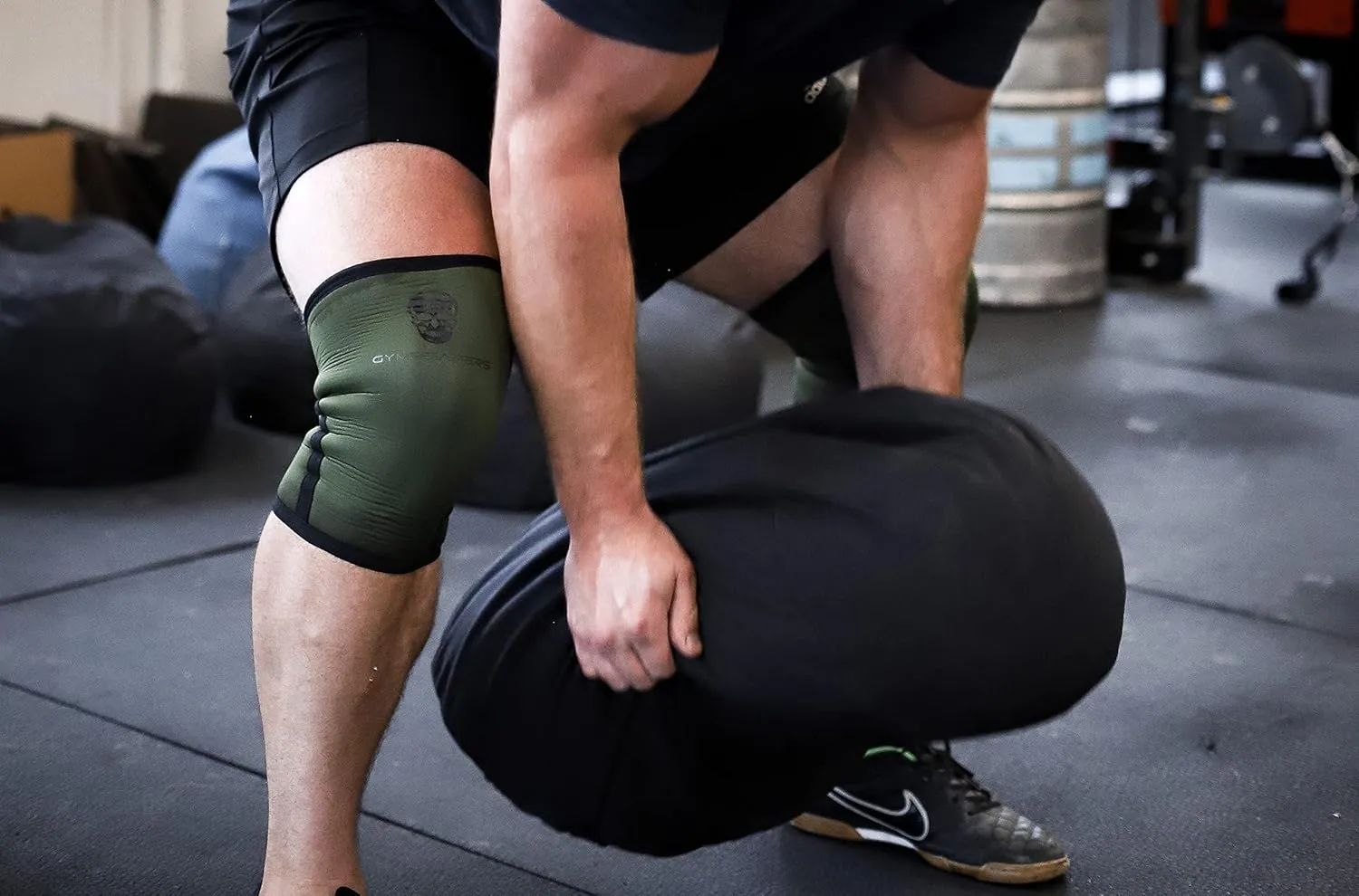 Gymreapers Knee Sleeves (Pair w/Bag) - Knee Compression Sleeve Support Squats, Weightlifting Powerlifting 7MM Neoprene Sleeves - 1 Year Warranty (Military Green/Black, Medium)