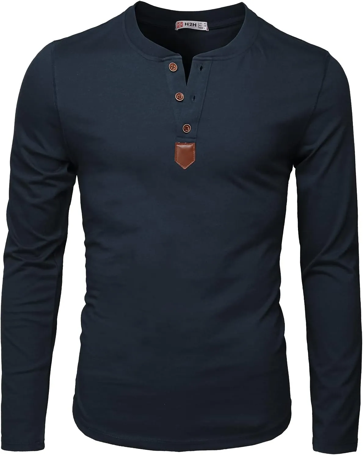 H2H Men Casual Slim Fit Spandex Blended Henley T-Shirt Long Sleeve
