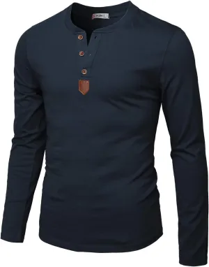 H2H Men Casual Slim Fit Spandex Blended Henley T-Shirt Long Sleeve