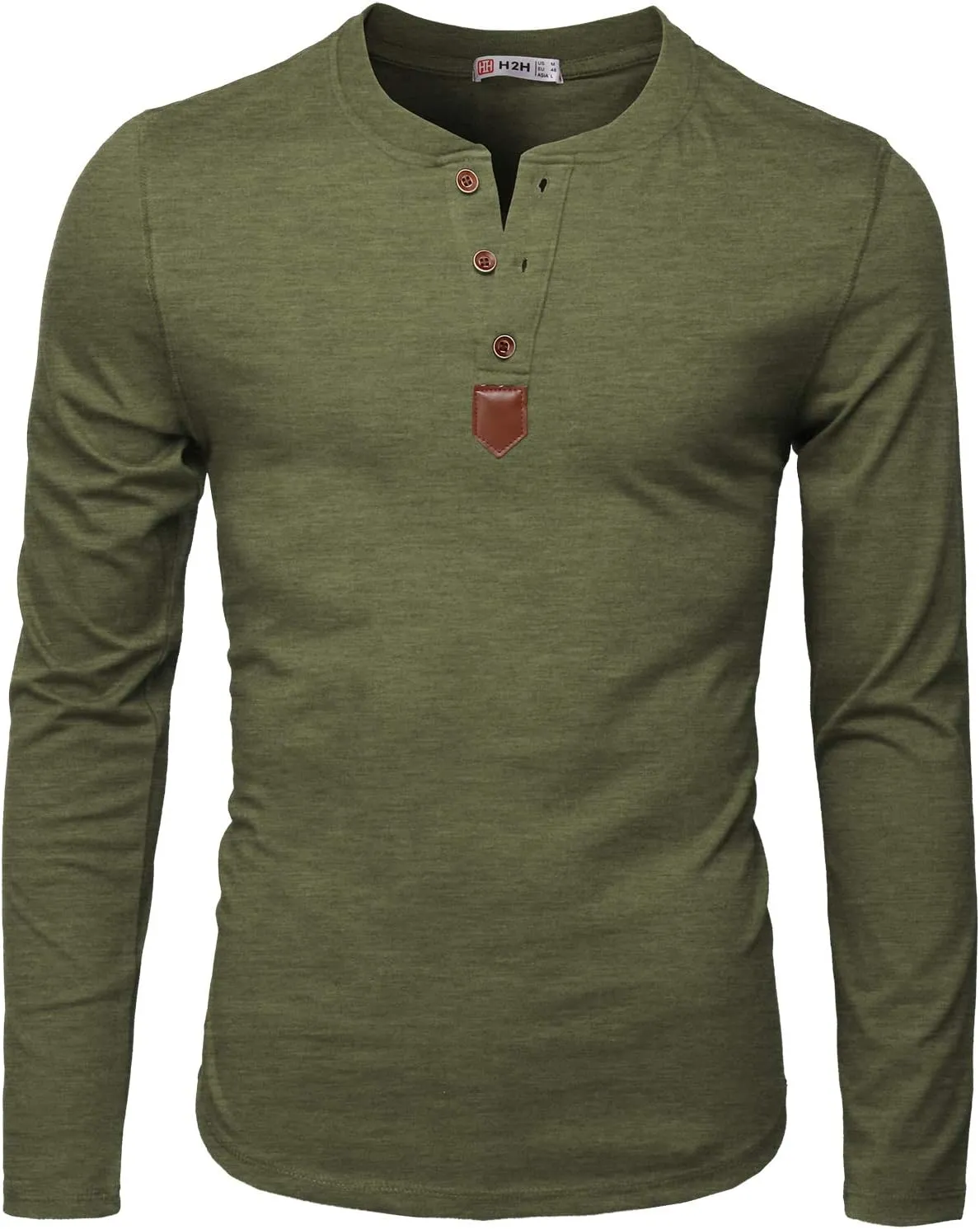 H2H Men Casual Slim Fit Spandex Blended Henley T-Shirt Long Sleeve