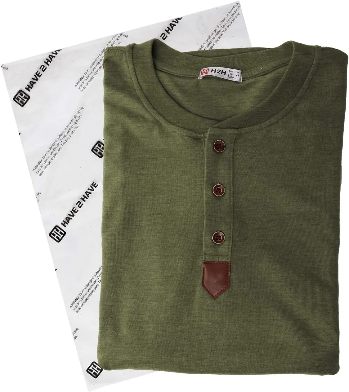 H2H Men Casual Slim Fit Spandex Blended Henley T-Shirt Long Sleeve