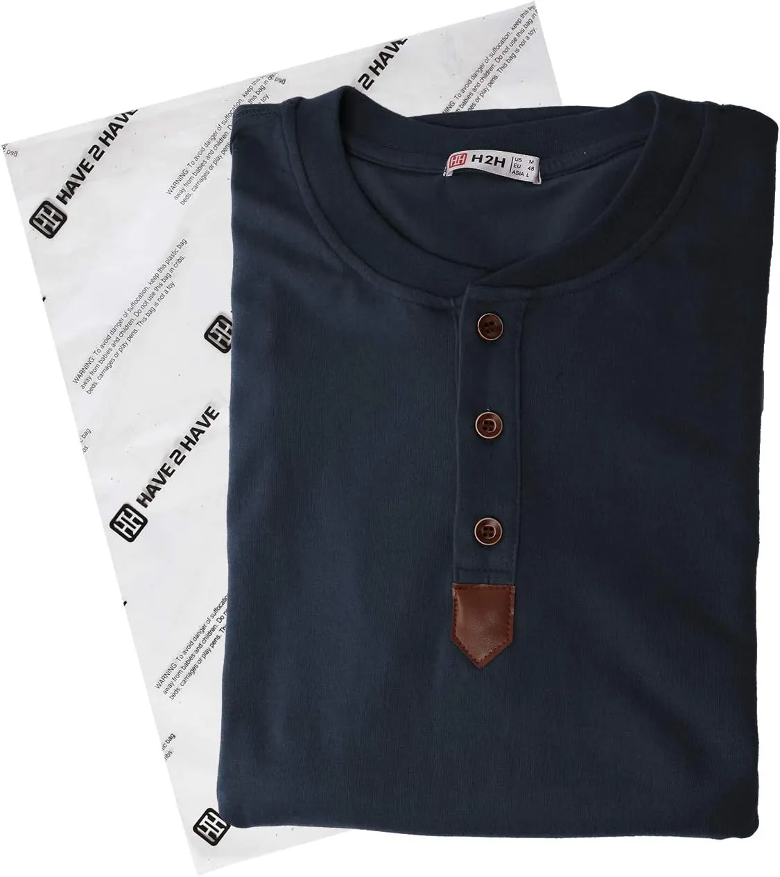 H2H Men Casual Slim Fit Spandex Blended Henley T-Shirt Long Sleeve