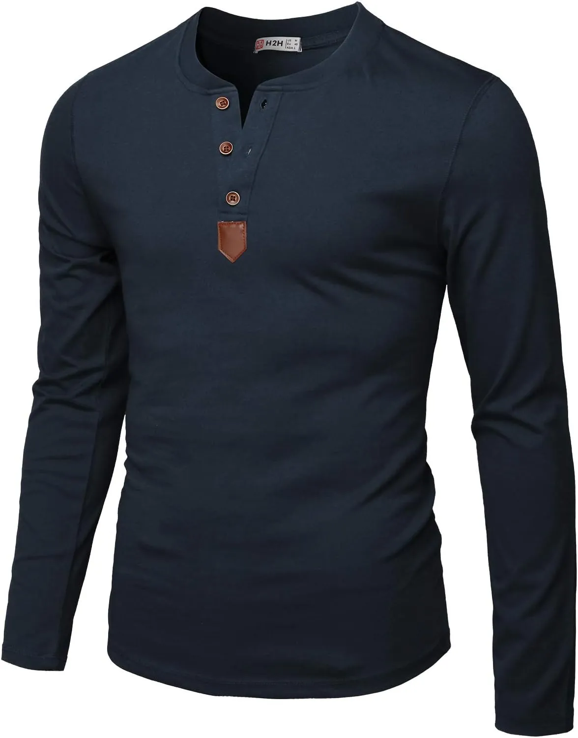 H2H Men Casual Slim Fit Spandex Blended Henley T-Shirt Long Sleeve